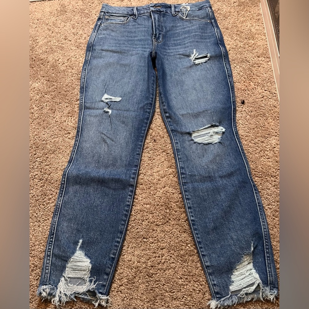 Good American distress blue jeans